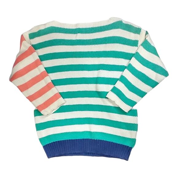 Rare VTG 1960s CRICKET Cable Knit Striped Sweater S Cream Green Orange Mod EUC - Picture 4 of 5